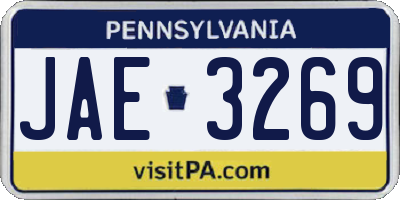 PA license plate JAE3269