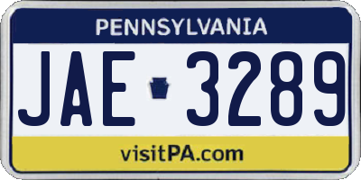 PA license plate JAE3289