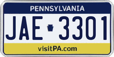 PA license plate JAE3301