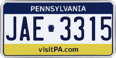 PA license plate JAE3315