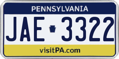 PA license plate JAE3322