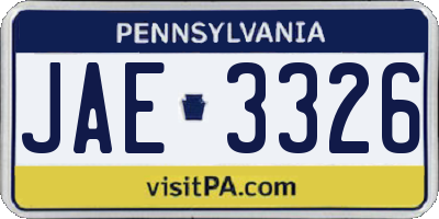 PA license plate JAE3326