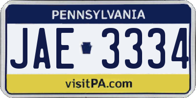 PA license plate JAE3334