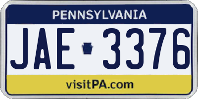 PA license plate JAE3376