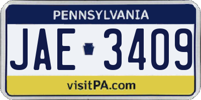 PA license plate JAE3409