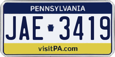 PA license plate JAE3419