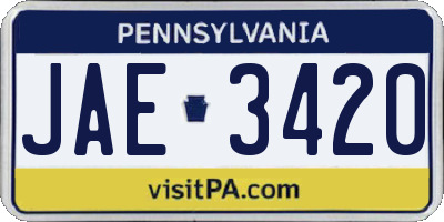 PA license plate JAE3420