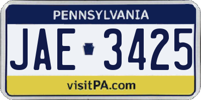 PA license plate JAE3425