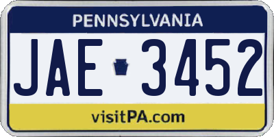 PA license plate JAE3452