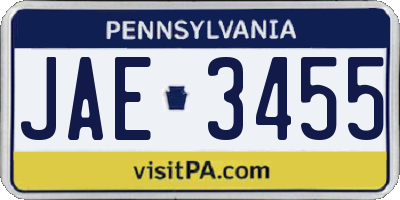 PA license plate JAE3455