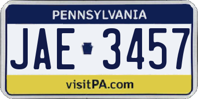 PA license plate JAE3457