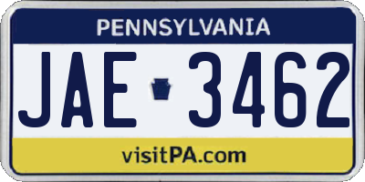 PA license plate JAE3462