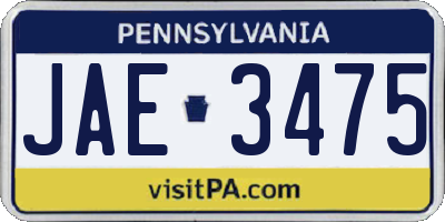 PA license plate JAE3475