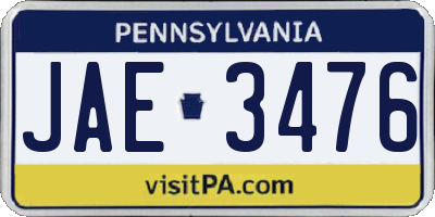 PA license plate JAE3476