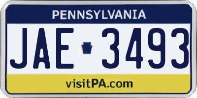PA license plate JAE3493