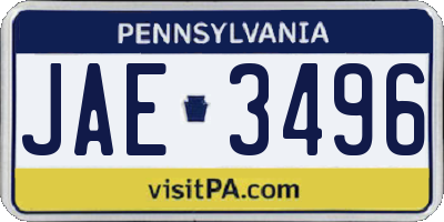 PA license plate JAE3496
