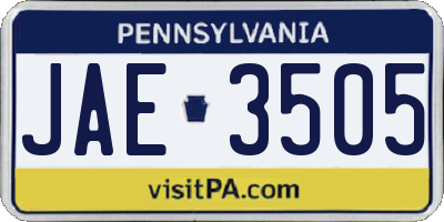 PA license plate JAE3505