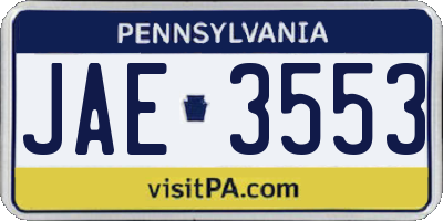 PA license plate JAE3553