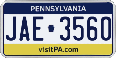 PA license plate JAE3560