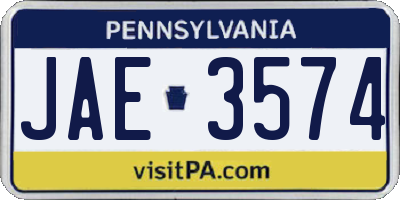 PA license plate JAE3574