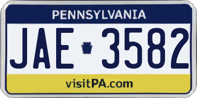 PA license plate JAE3582