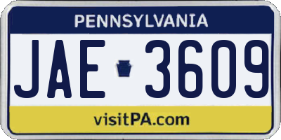 PA license plate JAE3609