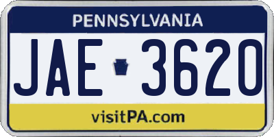 PA license plate JAE3620