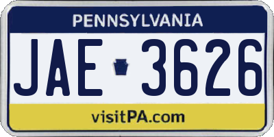 PA license plate JAE3626