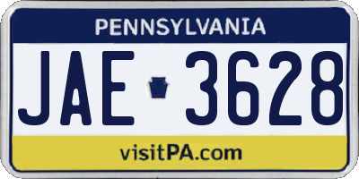 PA license plate JAE3628