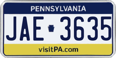 PA license plate JAE3635