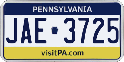 PA license plate JAE3725