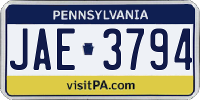PA license plate JAE3794