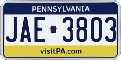 PA license plate JAE3803