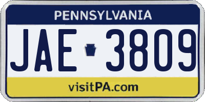 PA license plate JAE3809