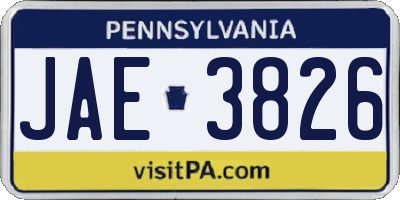 PA license plate JAE3826