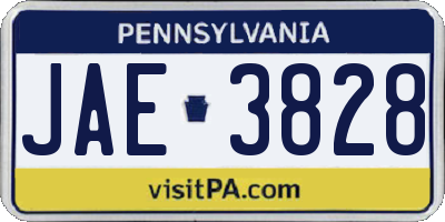 PA license plate JAE3828
