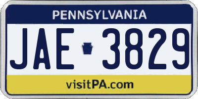 PA license plate JAE3829