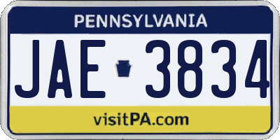 PA license plate JAE3834