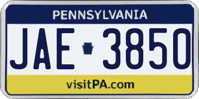 PA license plate JAE3850