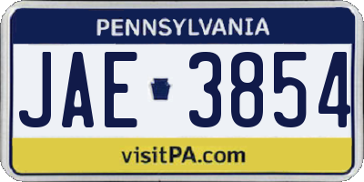 PA license plate JAE3854