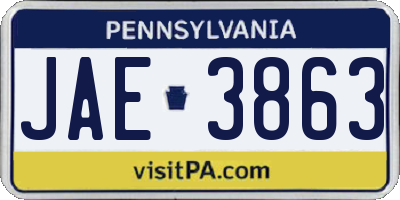 PA license plate JAE3863