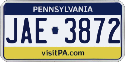 PA license plate JAE3872