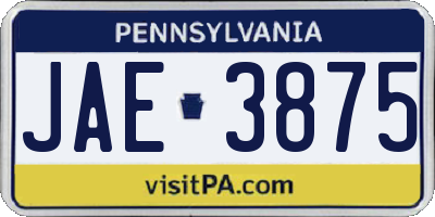 PA license plate JAE3875