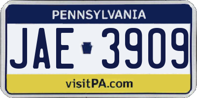 PA license plate JAE3909