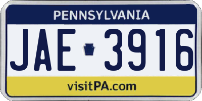 PA license plate JAE3916
