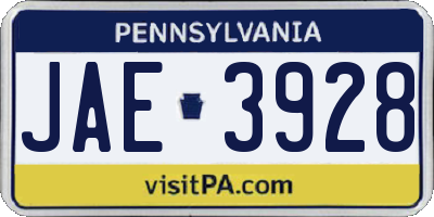 PA license plate JAE3928