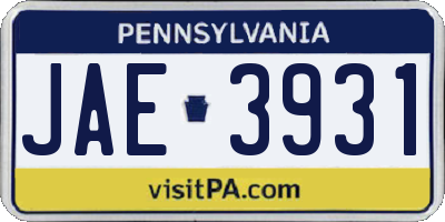 PA license plate JAE3931
