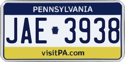PA license plate JAE3938