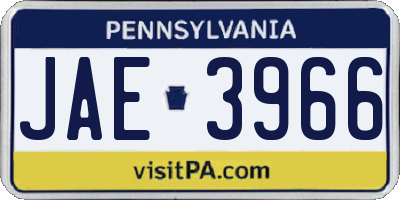 PA license plate JAE3966