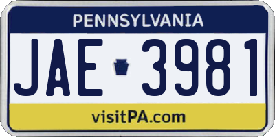 PA license plate JAE3981